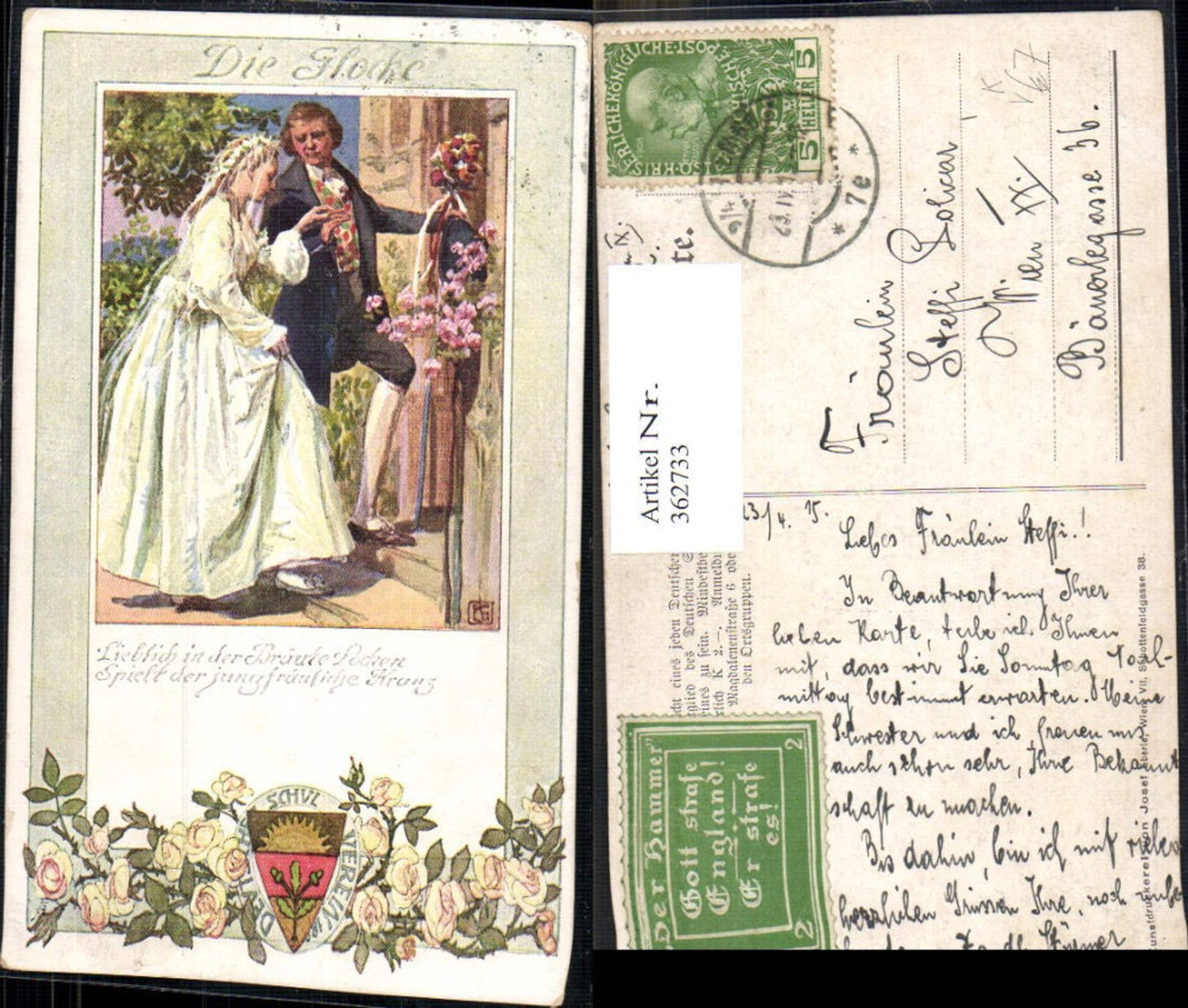 362733,Deutscher Schulverein 194 Künstlerkarte Die Glocke Hochzeit Brautpaar