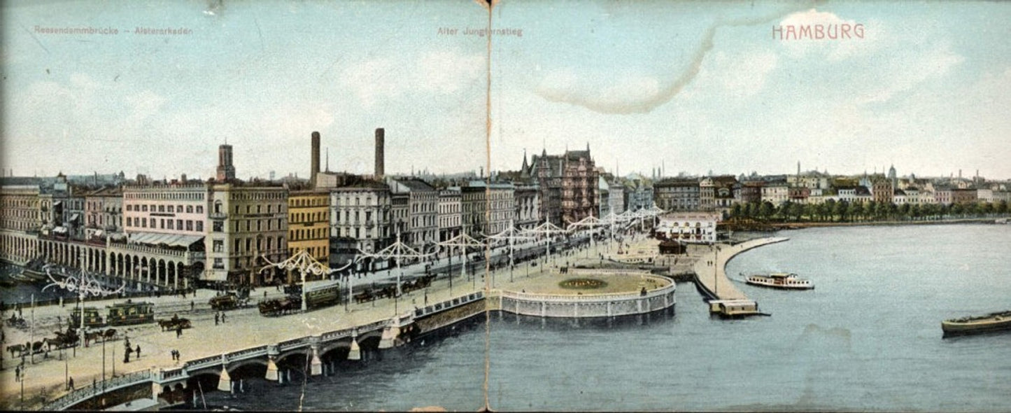 362949,seltene Klappkarte 2 tlg. Hamburg Reesendammbrücke Alsterarkaden Jungfernsteg