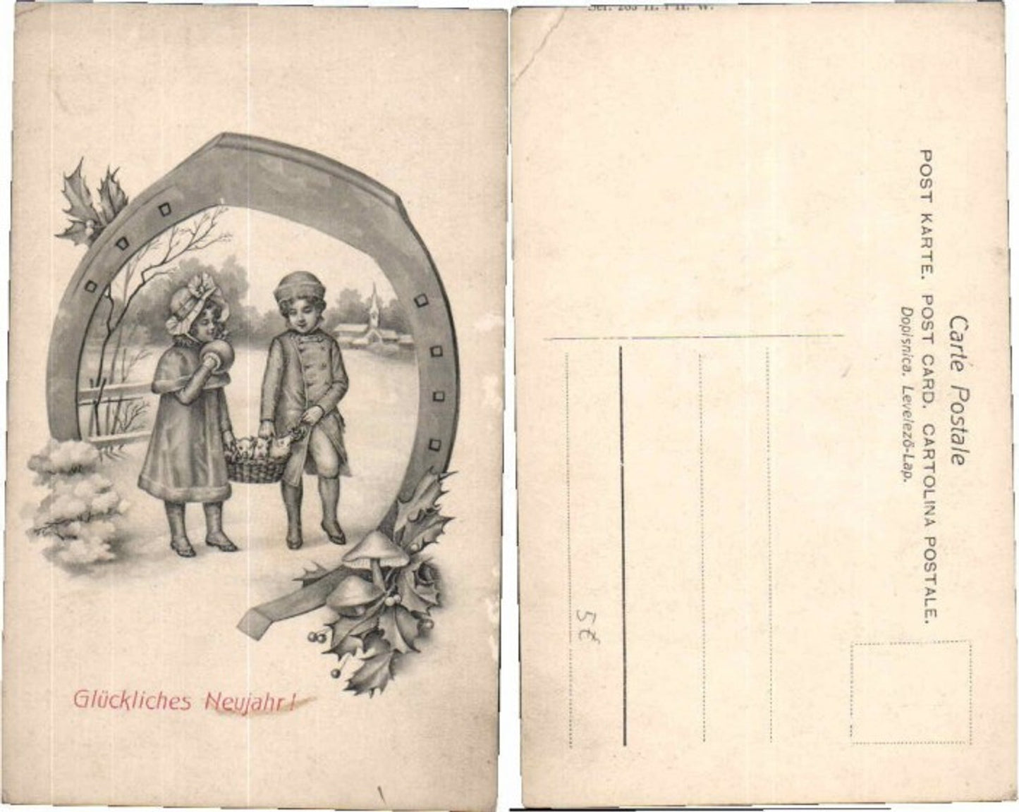 Neujahr Jugendstil Hufeisen Kinder Ferkel Vienna Munk Style 61763