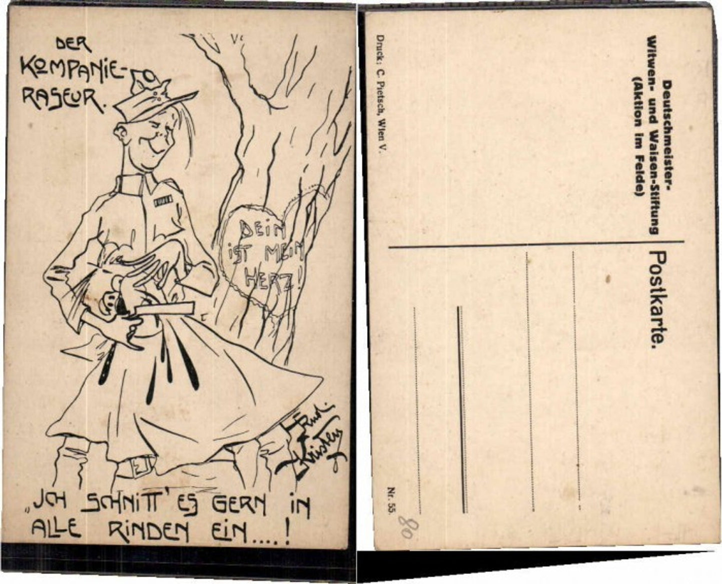 61832,WW1 Karikatur Rudi Kristen 55 Kompagnie Raseur