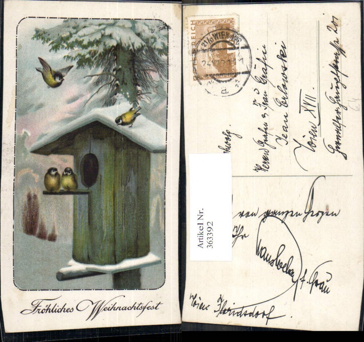 363392,Künstler Ak Weihnachten Vögel Brutkasten Vogelhaus Baum Schnee