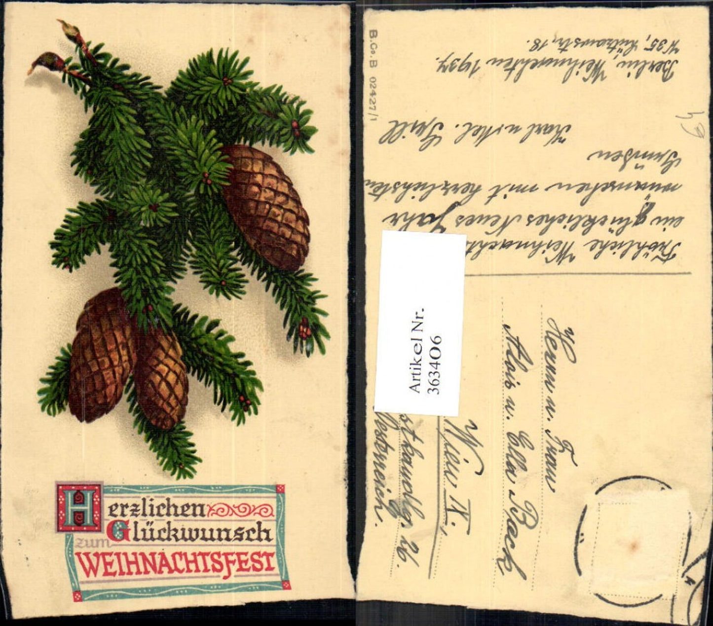 363406,Künstler Ak Weihnachten Tannenzweig Zapfen
