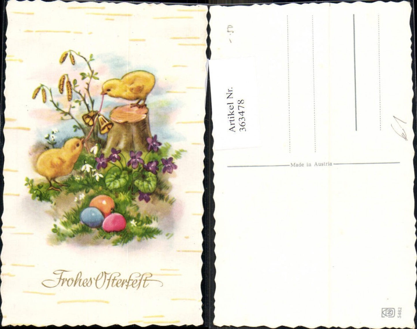 363478, Artist Ak Easter Chicks with Bells Easter Eggs Eggs Flowers Violets Snowdrops