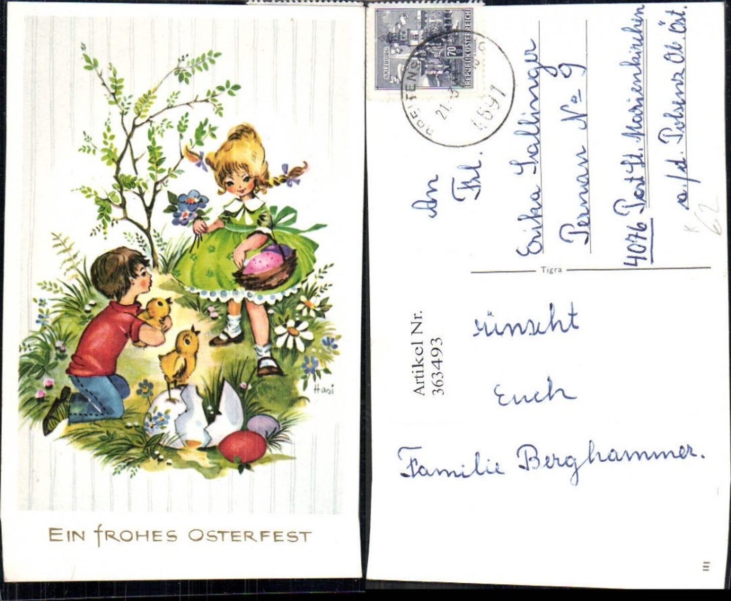 363493, Artist Ak Hasi Easter Children Eggs Chicks Flowers Eggshells