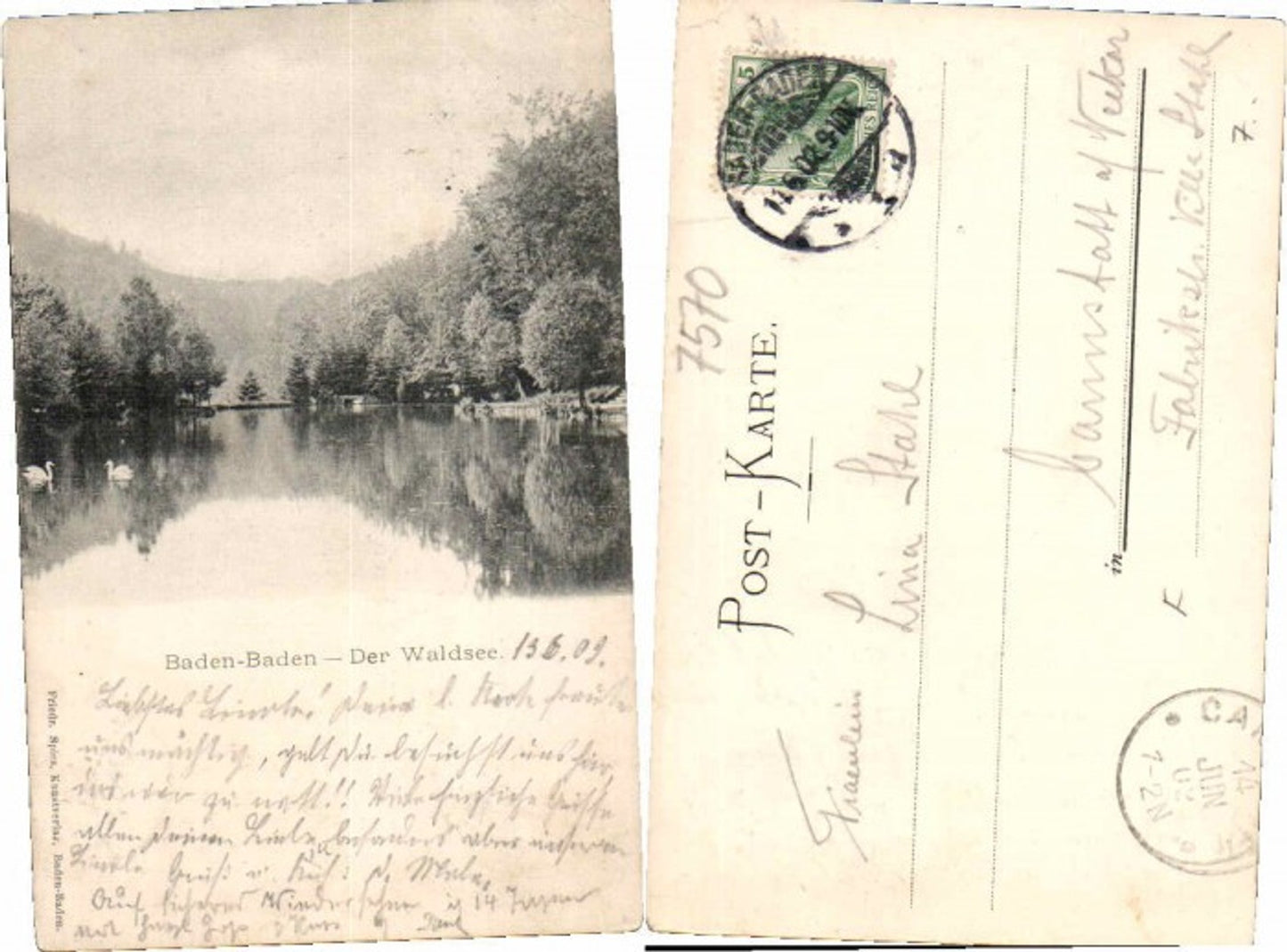62181, Baden-Baden Waldsee with Yburg Castle in the distance, 1907