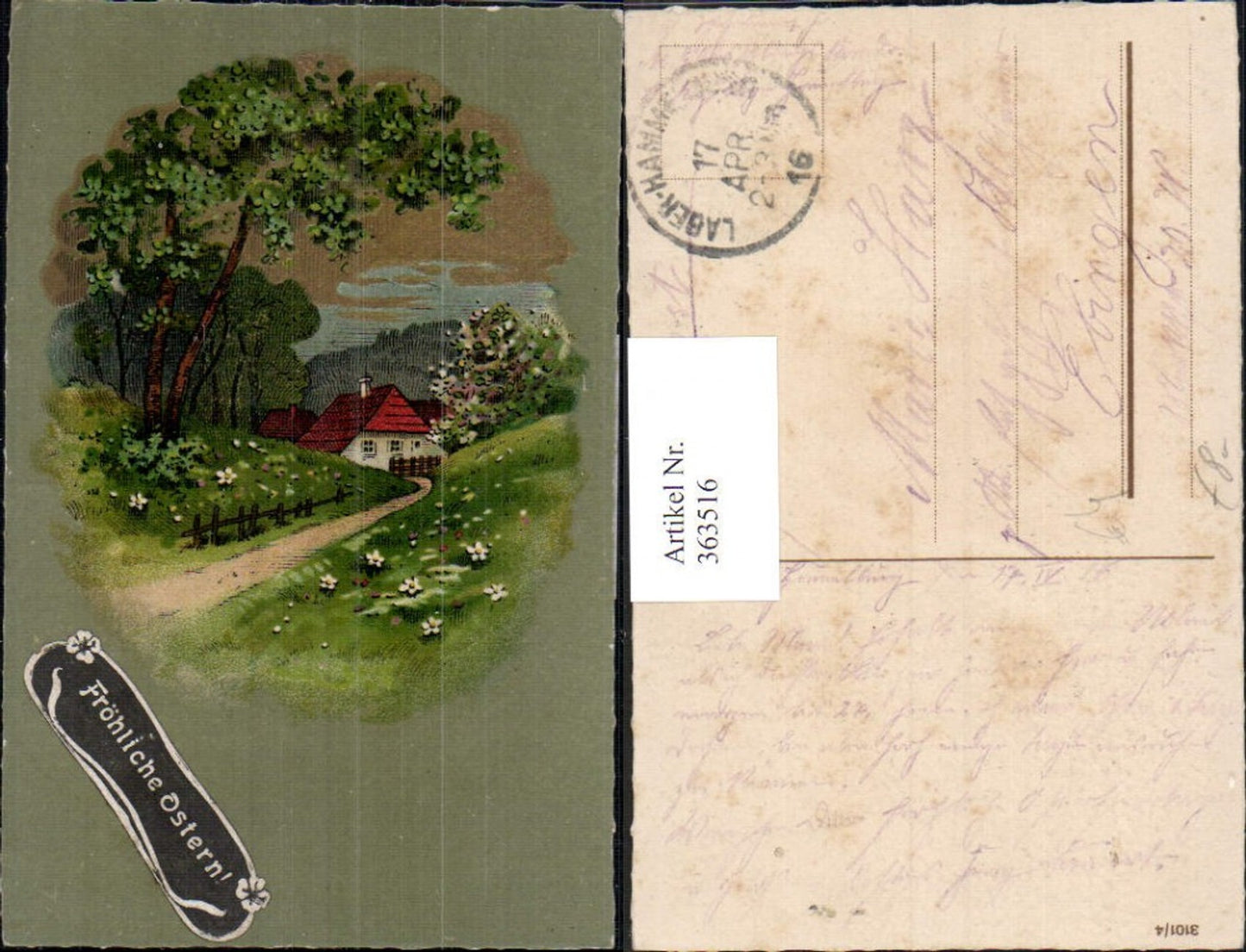363516, Artist AK Easter House Path Landscape Tree