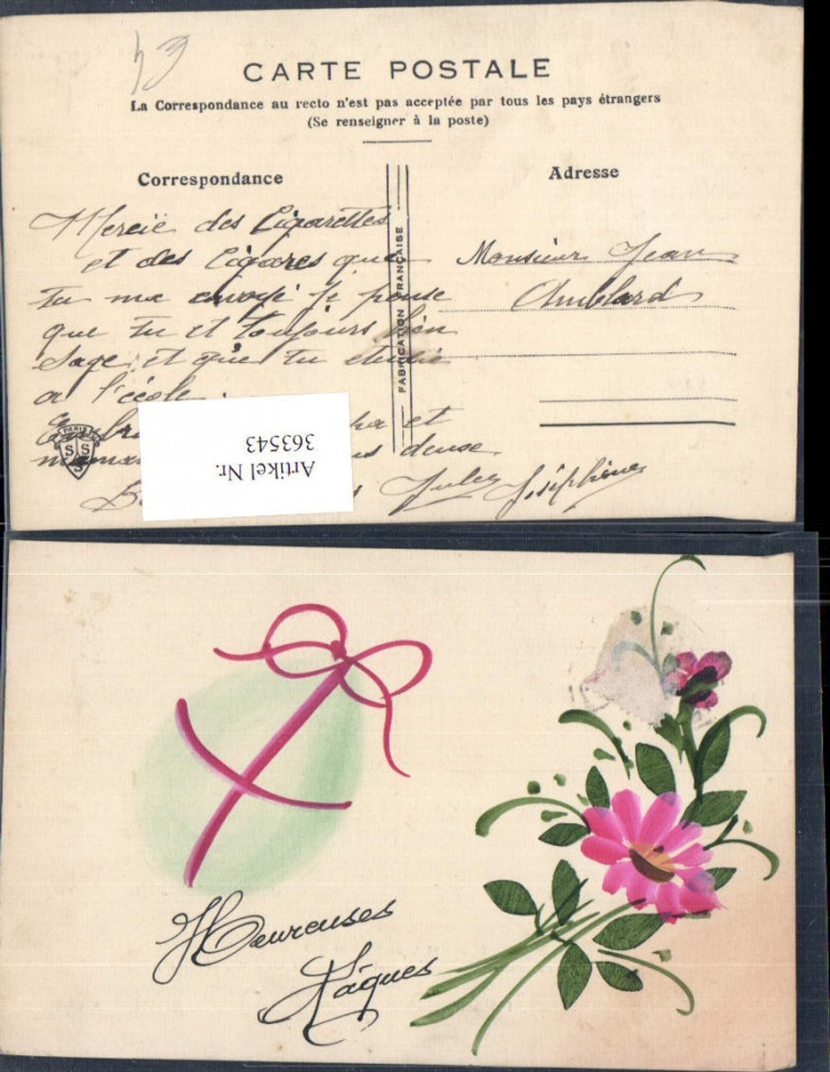 363543,Künstler Ak Ostern Ei Osterei m. Schleife Blumen Rosen
