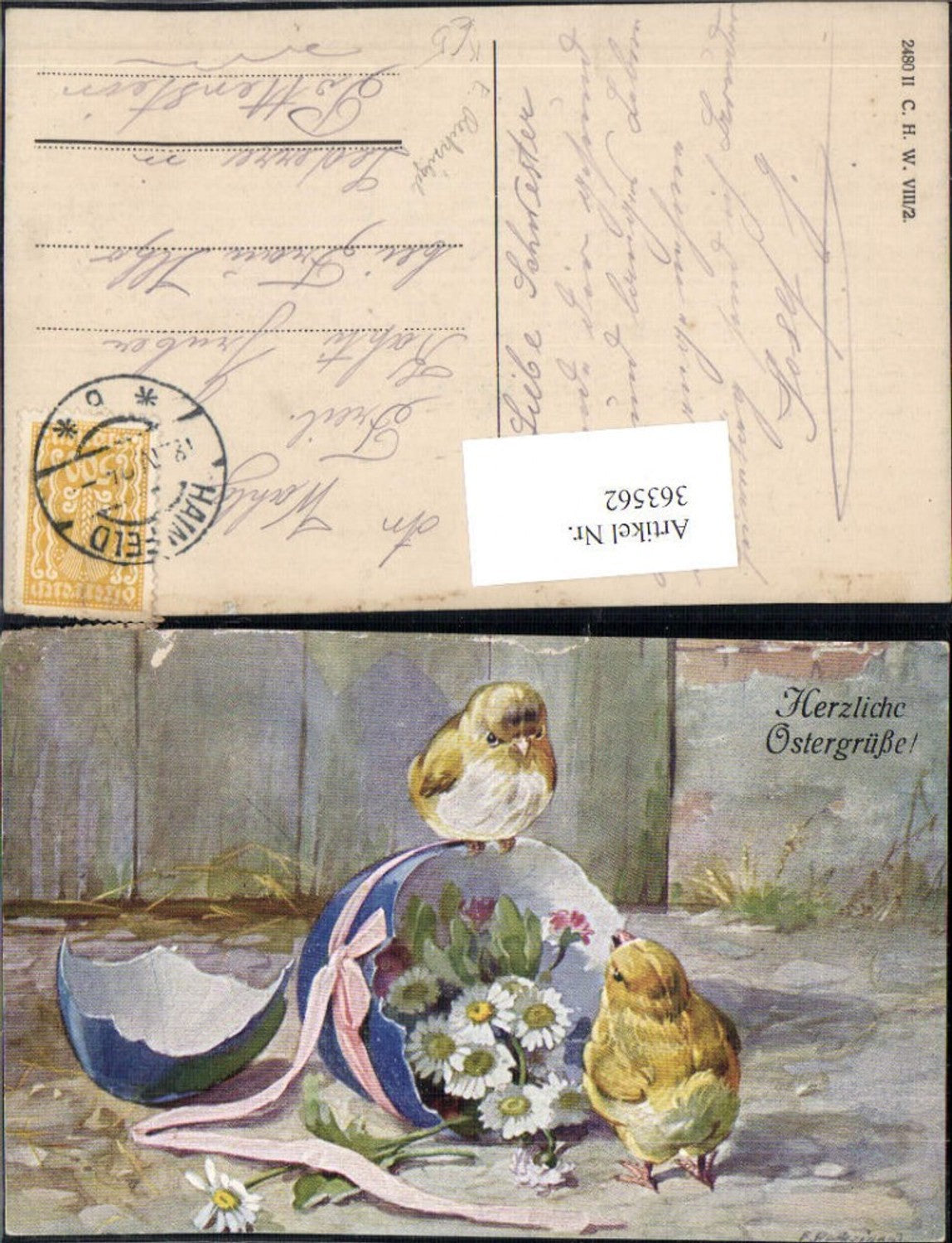 363562, Artist Ak E. Reckziegel Easter Broken Easter Egg Egg Chick Daisies Flowers