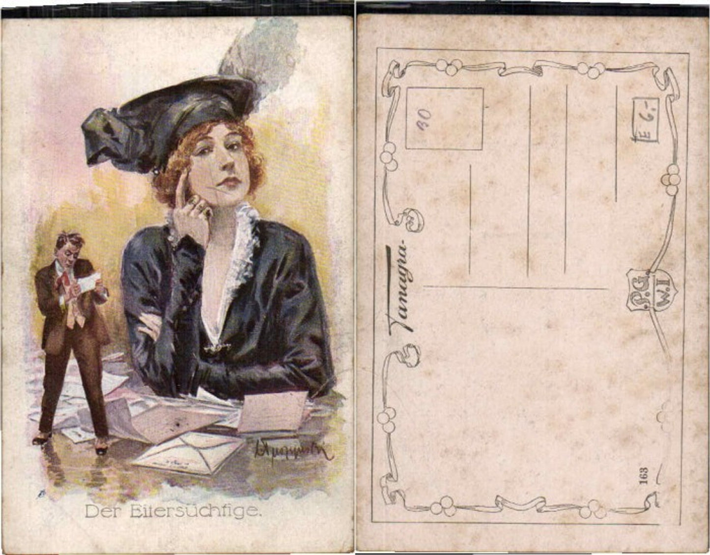 62304, Art Nouveau Woman Man The Jealous One