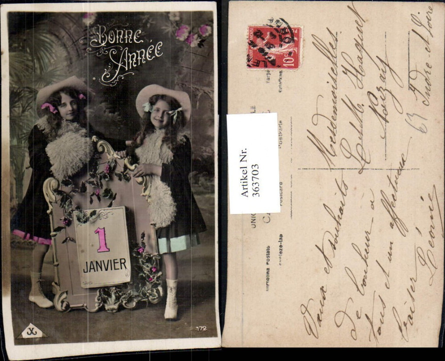 363703,Neujahr Mädchen Hut Kalenderblatt 1 Blumen Stechpalmenzweig