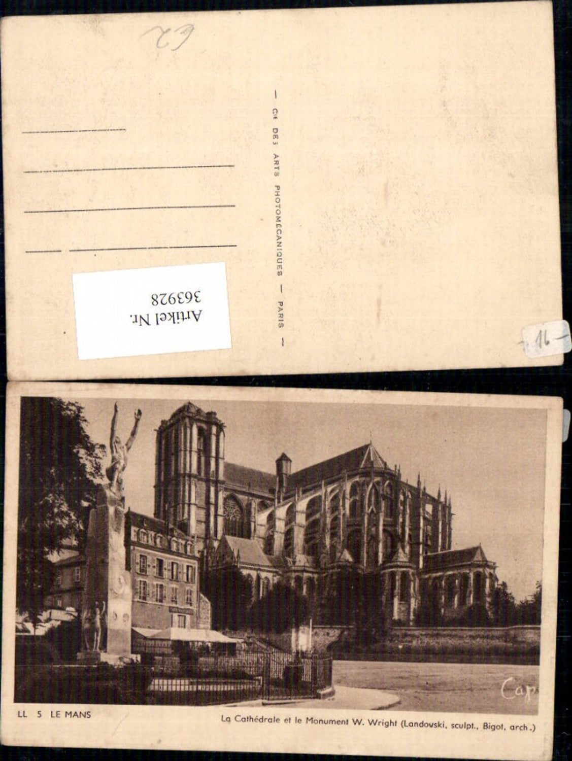 363928,Kirche Le Mans La Cathedrale et le Monument W. Wright Statue Denkmal
