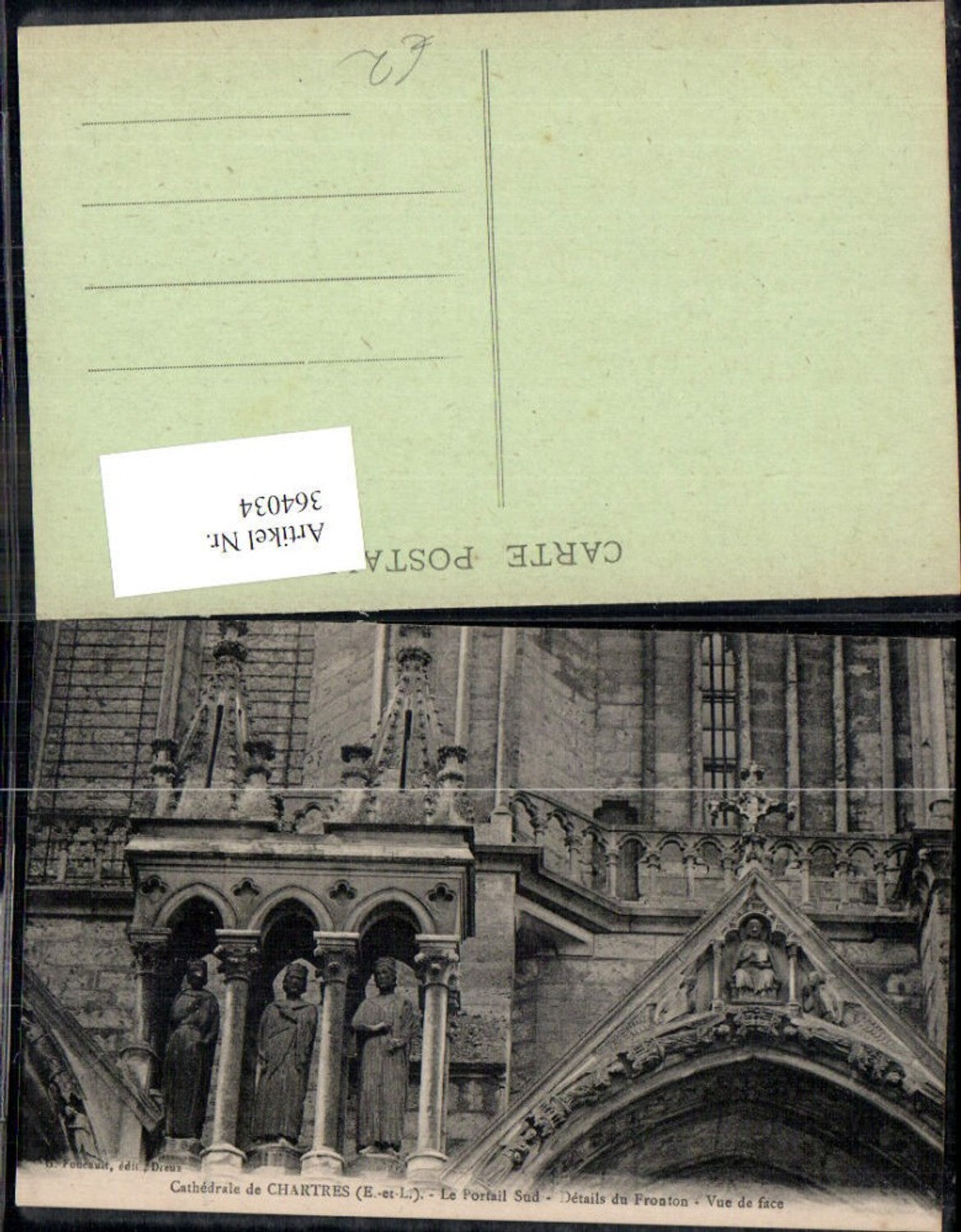 364034,Kirche Cathedrale de Chartres Le Portail Sud Details du Fronton Vue de face