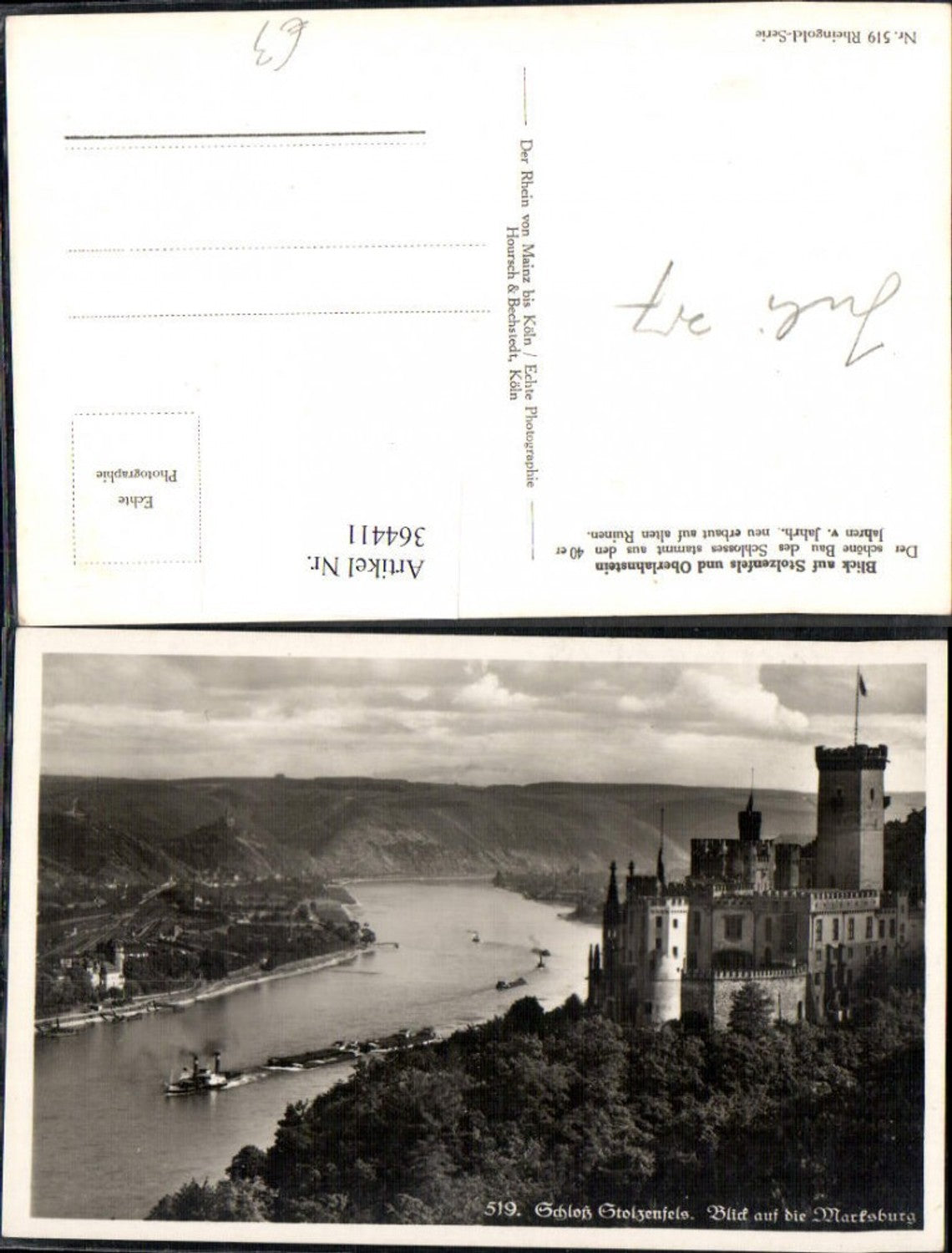 364411,Foto Ak Schloss Stolzenfels Blick a. d. Marksburg Schiff Dampfer