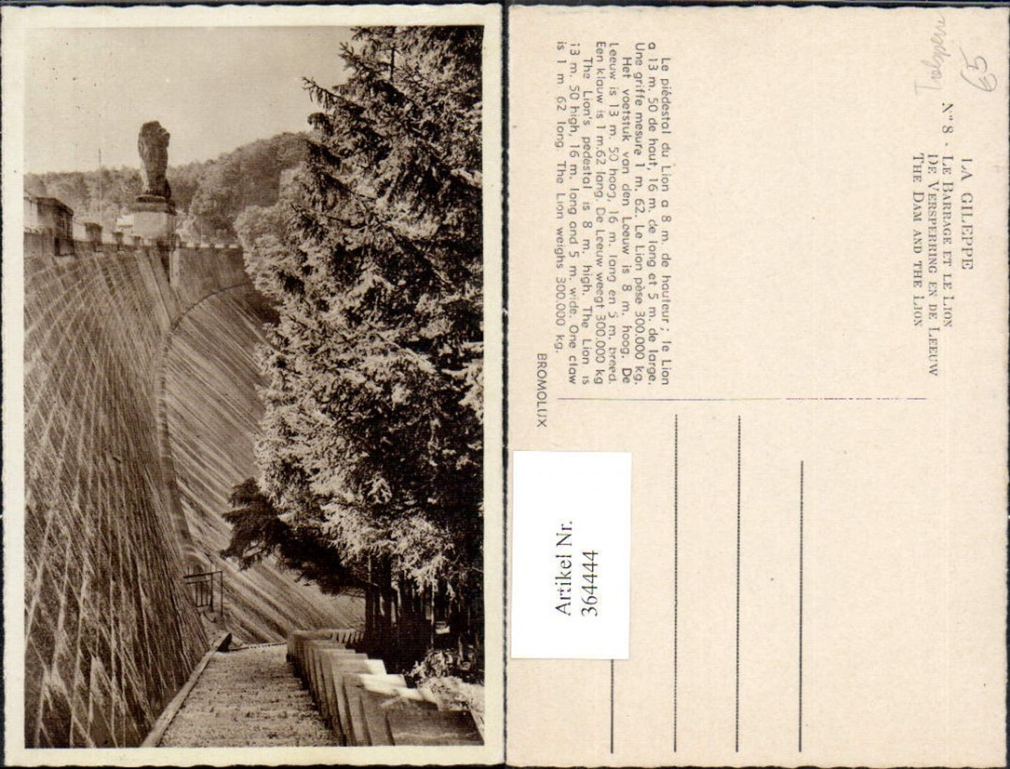 364444,Talsperre La Gileppe Le Barrage et le Lion Löwendenkmal