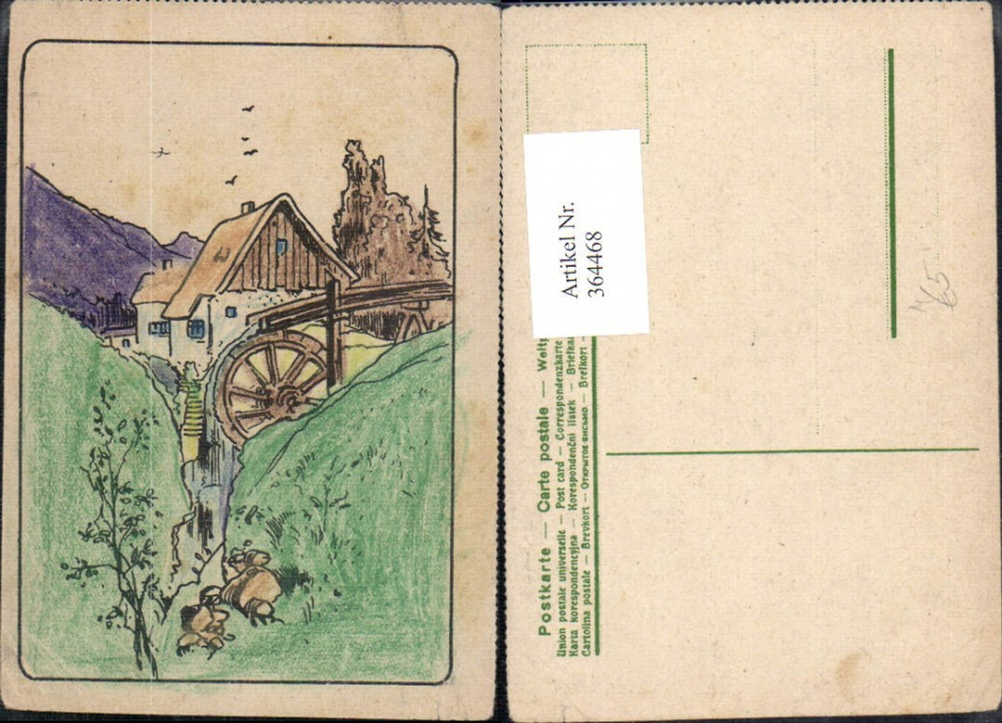 364468, Artist AK Handcolored Watermill