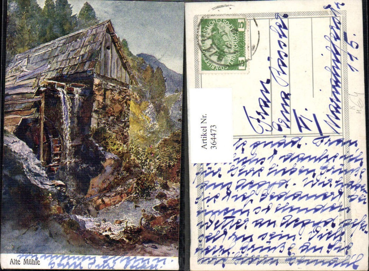 364473, Artist Ak O. Elsner Old Mill Watermill