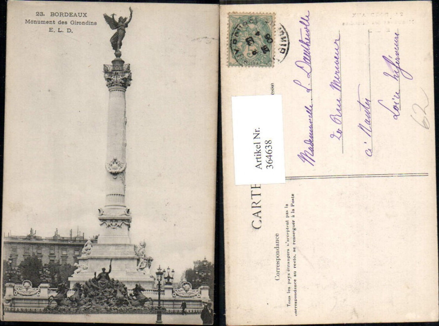 364638,Bordeaux Monument des Girondins Statue Säule