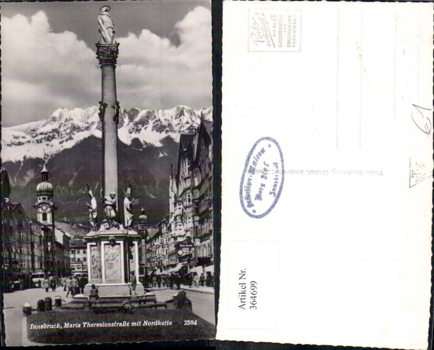 364699,Foto Ak Innsbruck Maria Theresienstraße m. Nordkette Statue Säule