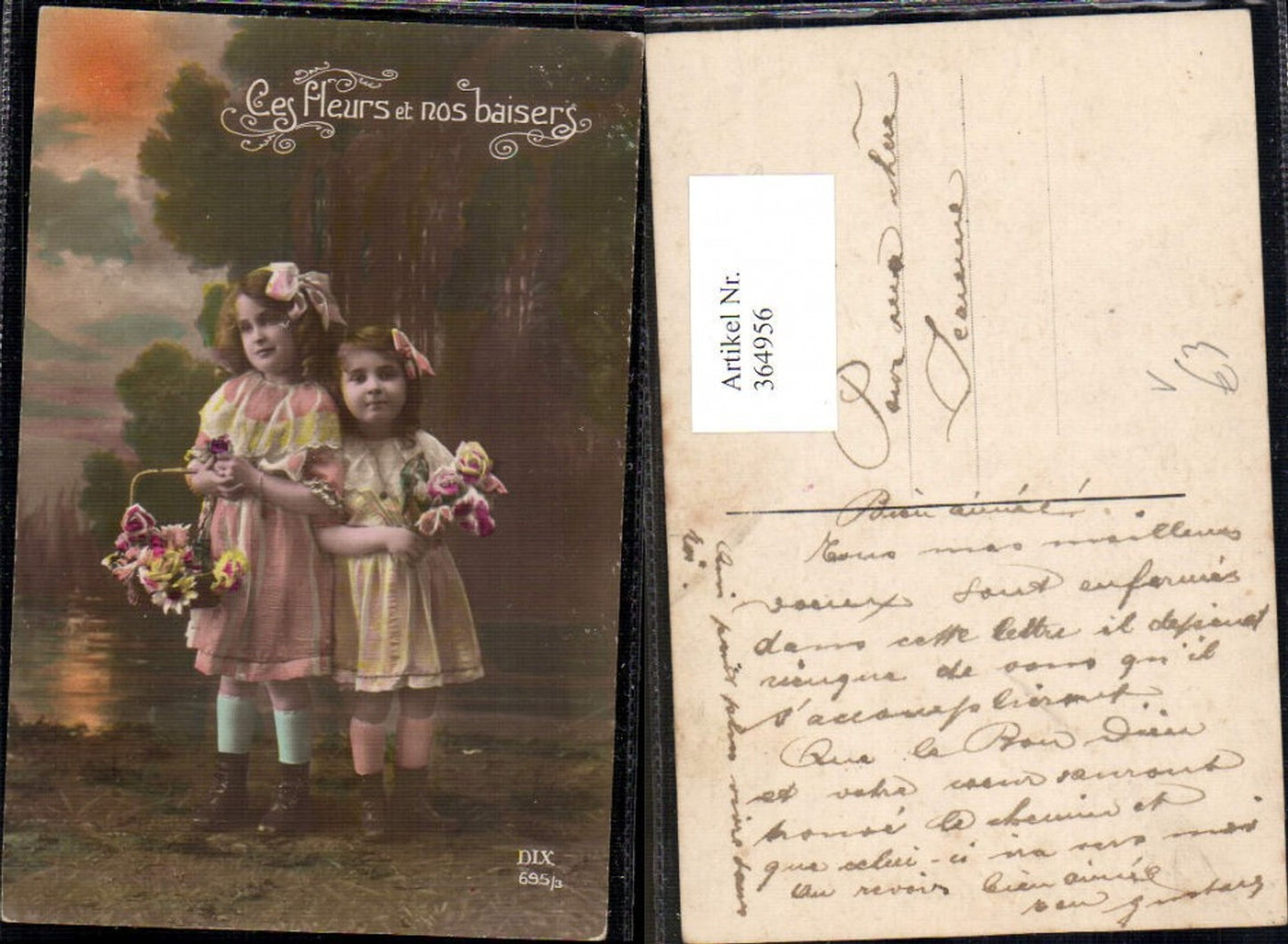 364956,Kinder Mädchen i. Kleider Haarschleife Korb Blumen Rosen pub DIX 695/3
