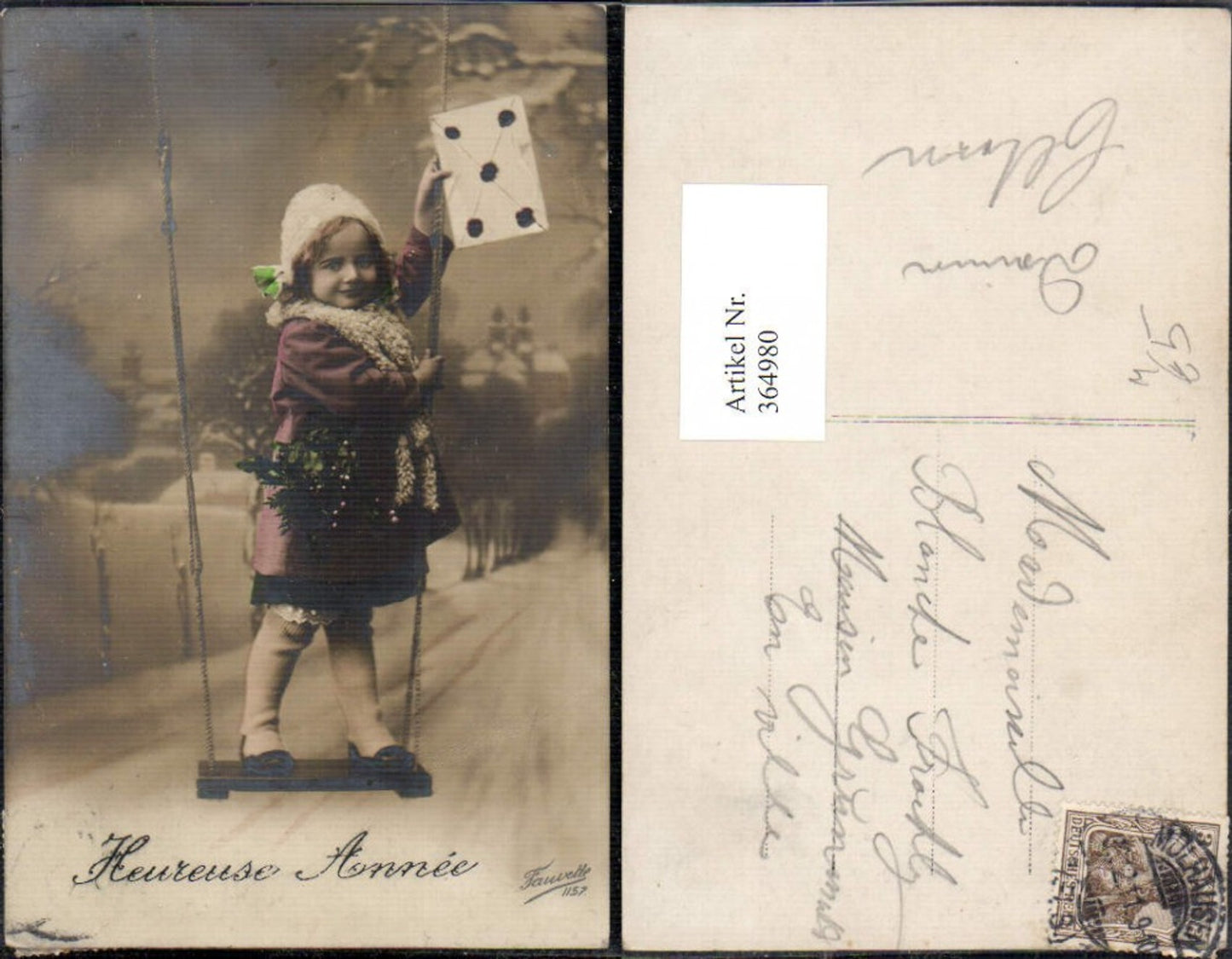 364980,Kind Hut Schaukel Kuvert Heureuse Annee