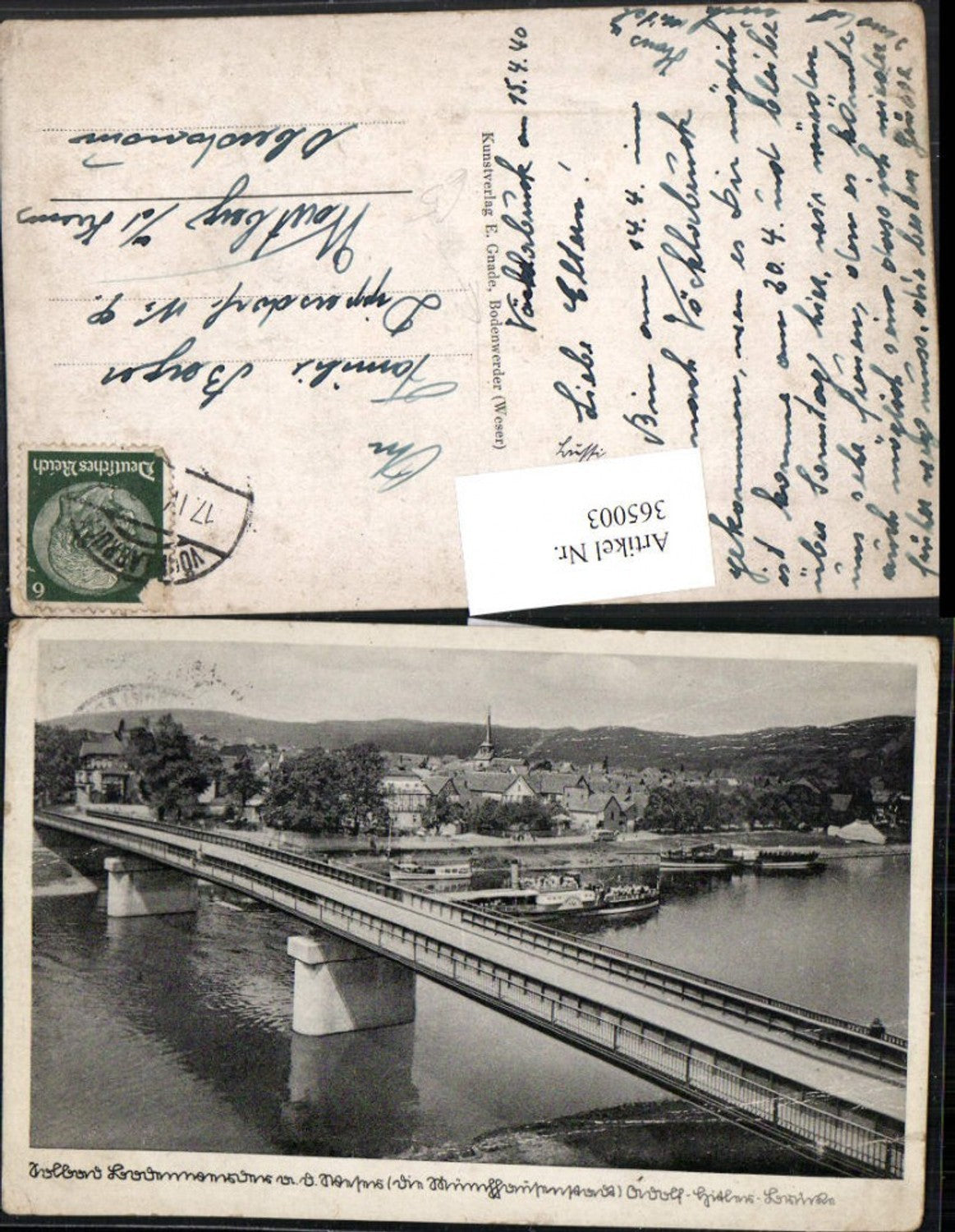 365003,Bodenwerder an d. Weser Teilansicht Brücke Dampfer