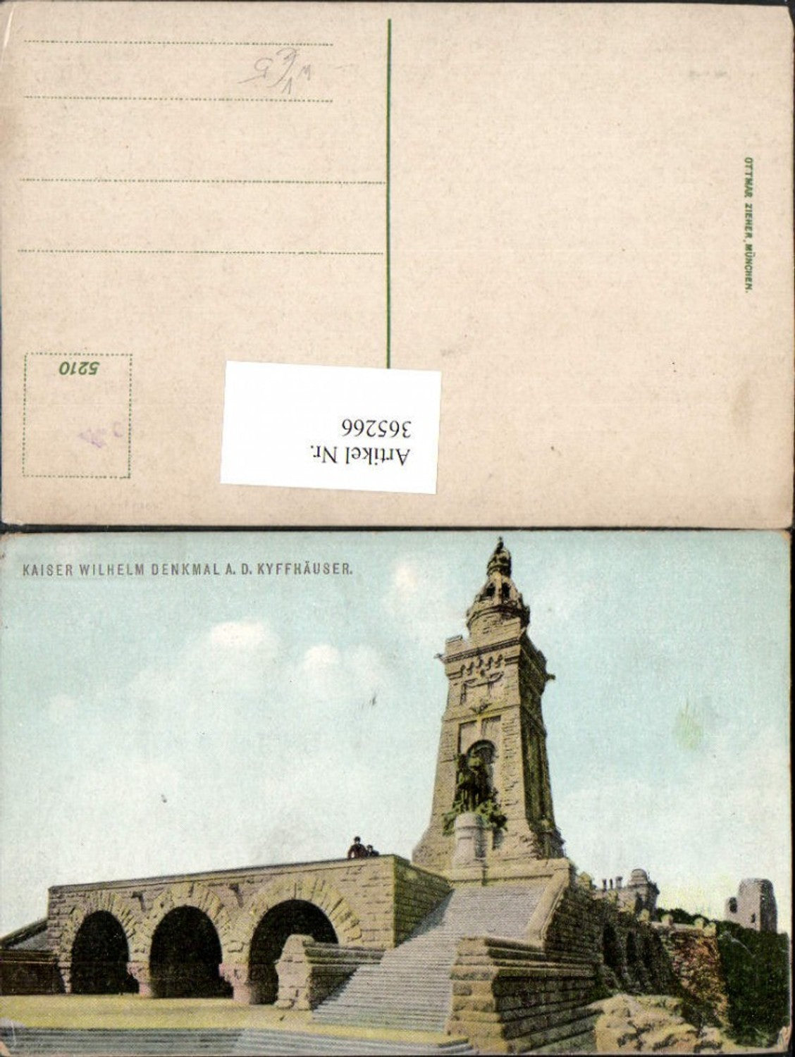 365266, Kaiser Wilhelm Monument on the Kyffhäuser near Kyffhäuserland, published by Ottmar Zieher, 5210