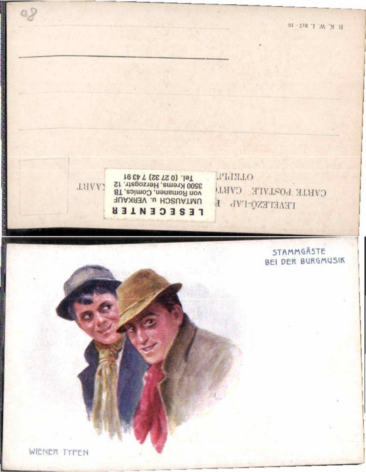 64019,Karikatur Wiener Typen Stammgäste Burgmusik B.K.W.I 917-16