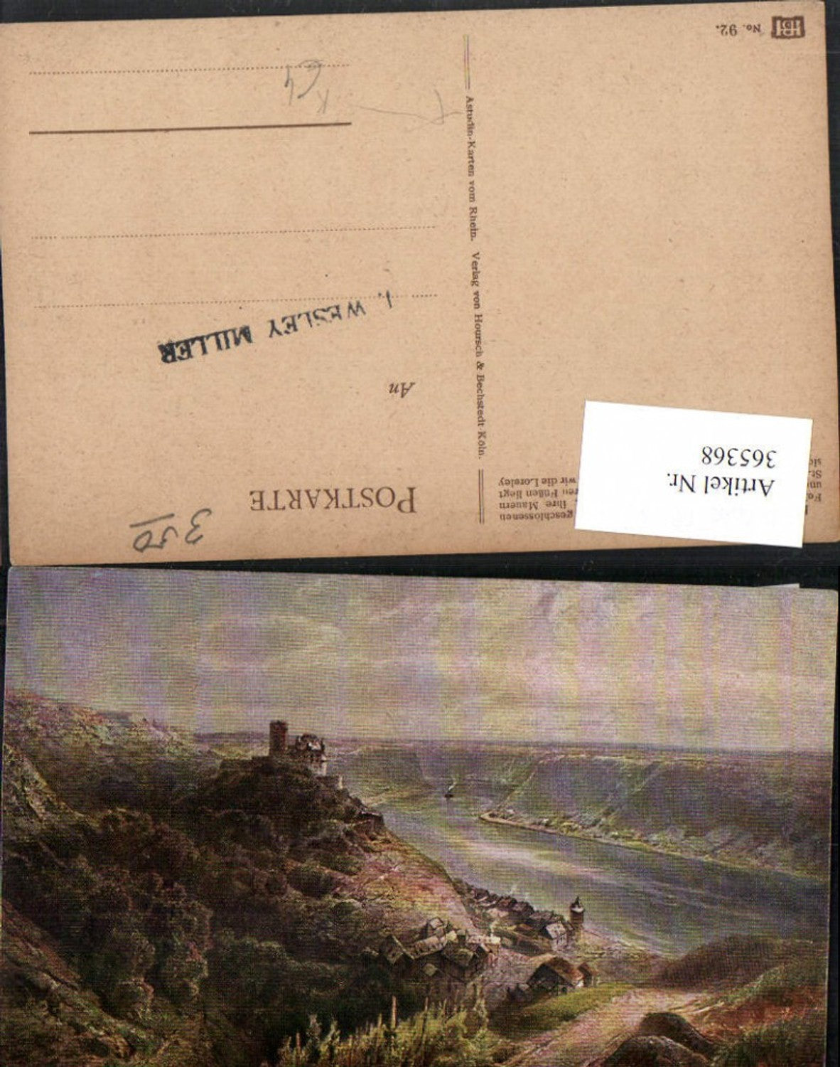 365368,Künstler AK Astudin Burg Katz b. St. Goarshausen