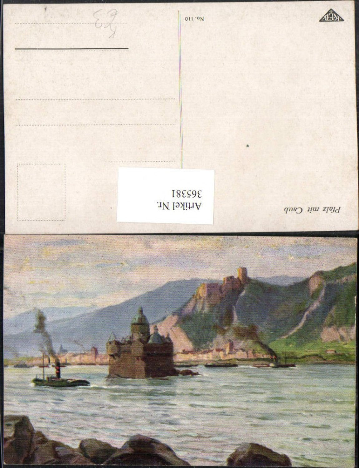365381,Künstler AK Burg Pfalzgrafenstein Pfalz m. Caub Kaub Dampfer