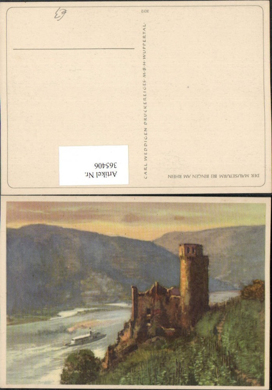 365406,Künstler AK Mäuseturm Ruine Ehrenfels b. Bingen am Rhein