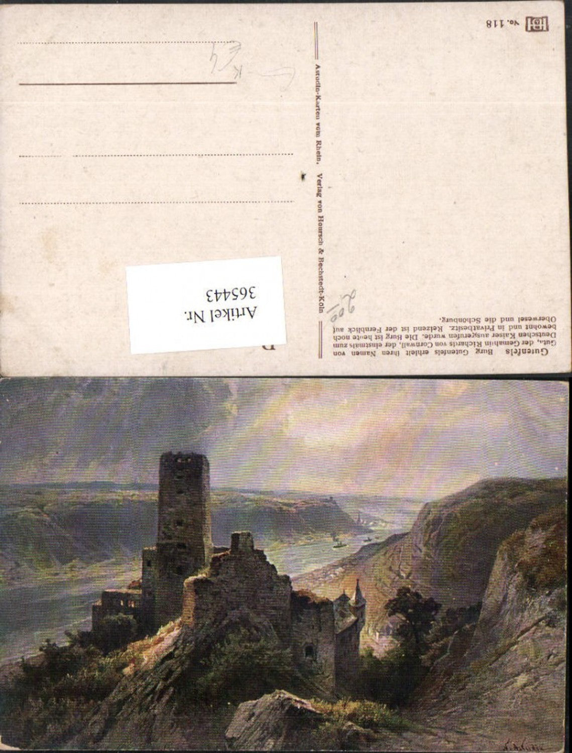 365443,Künstler AK N. Astudin Burg Gutenfels b. Kaub