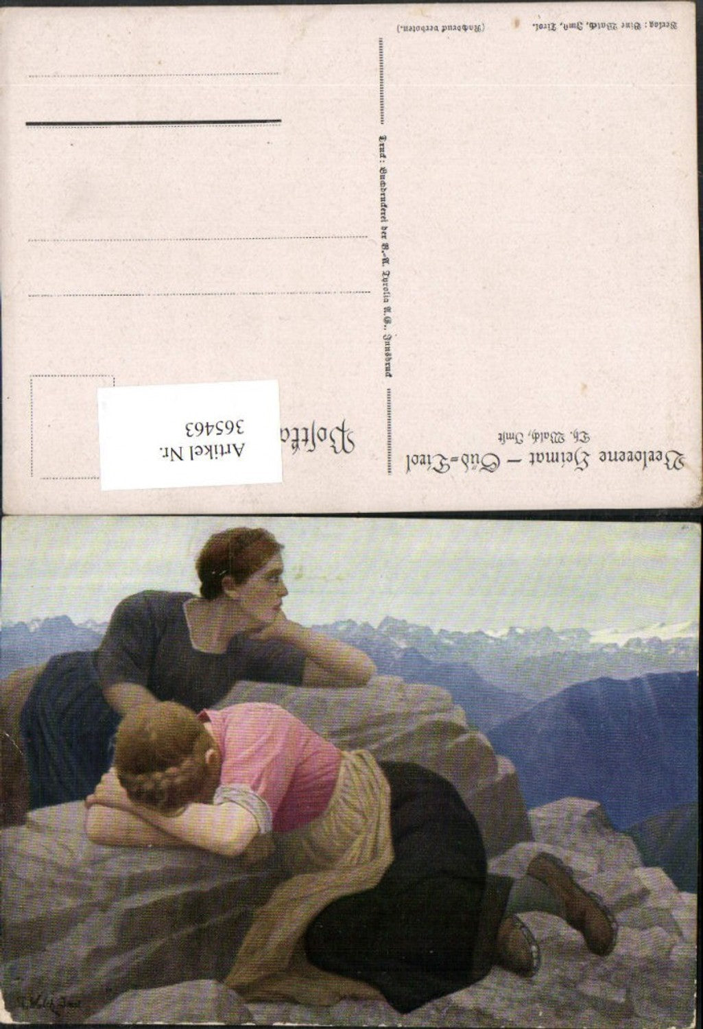 365463,Künstler AK Th. Walch Imst Verlorene Heimat Traurige Frauen Bergkulisse