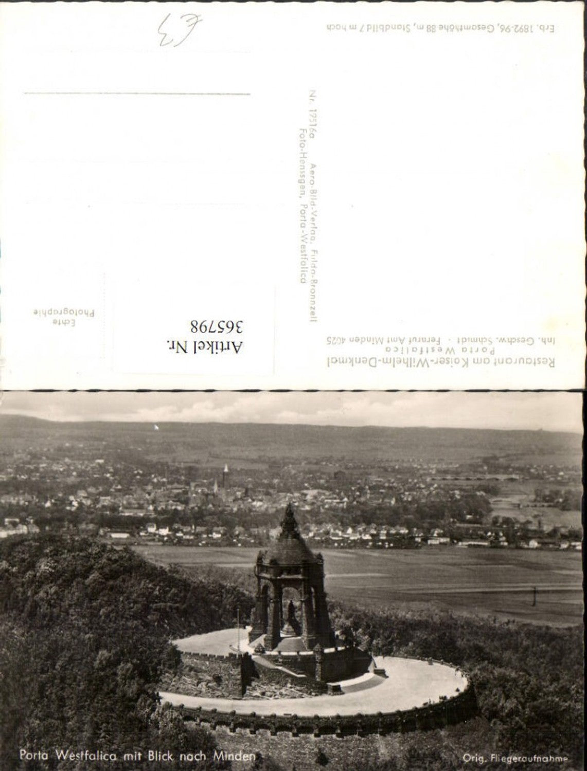 365798,Porta Westfalica m. Blick nach Minden Totale Fliegeraufnahme