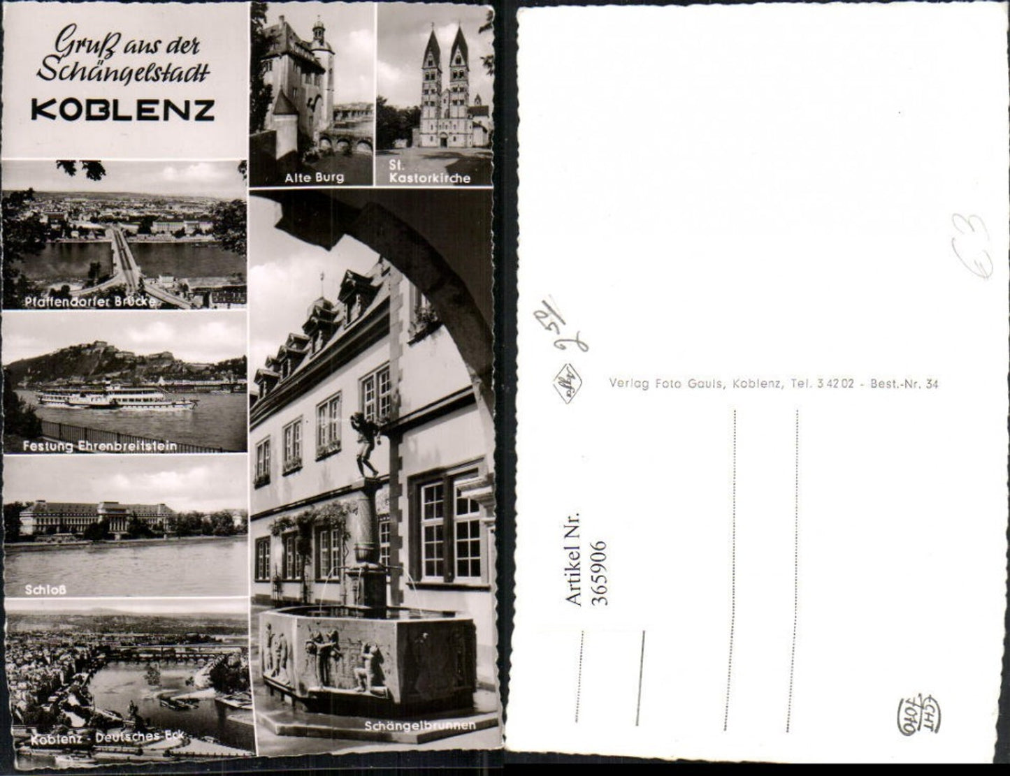 365906,Koblenz Totale Deutsches Eck Schloss Festung Burg Brunnen Mehrbildkarte