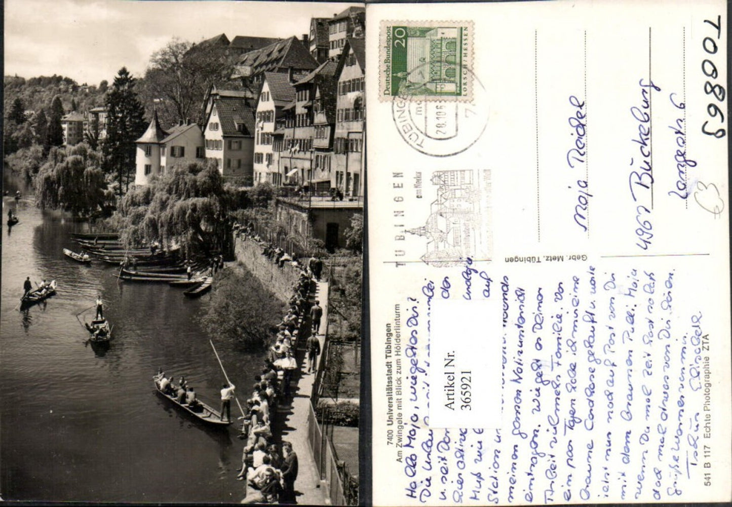365921,Tübingen Am Zwingele m. Blick zum Hölderlinturm Zillen Boote