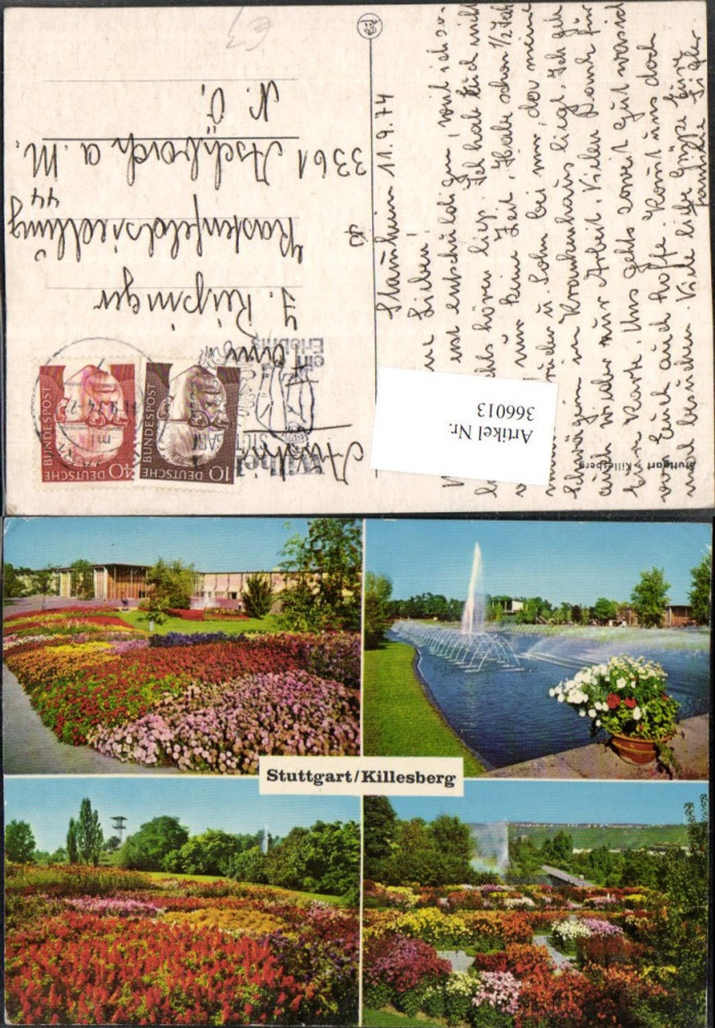 366013,Stuttgart Killesberg Blumengarten Wasserspiele Fontäne Mehrbildkarte
