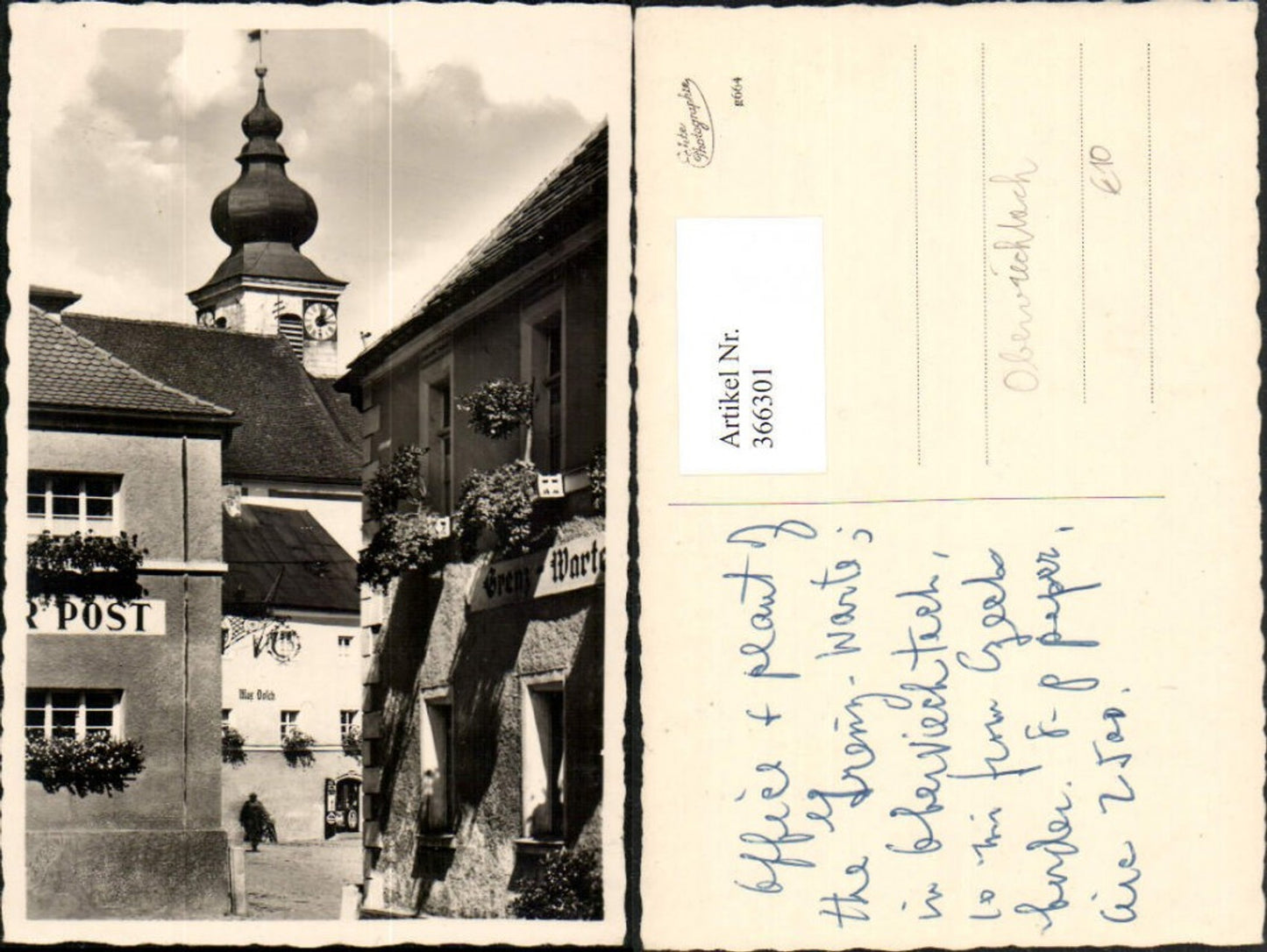 366301,Foto AK Oberviechtach Grenz-Warte Gasthof zur Post Kirchenturm