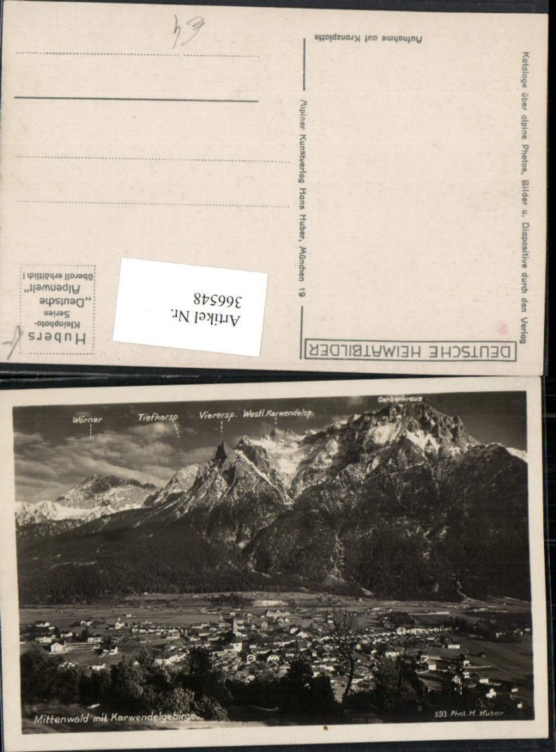 366548,Mittenwald Totale m. Karwendelgebirge Bergkulisse pub Foto H. Huber 593
