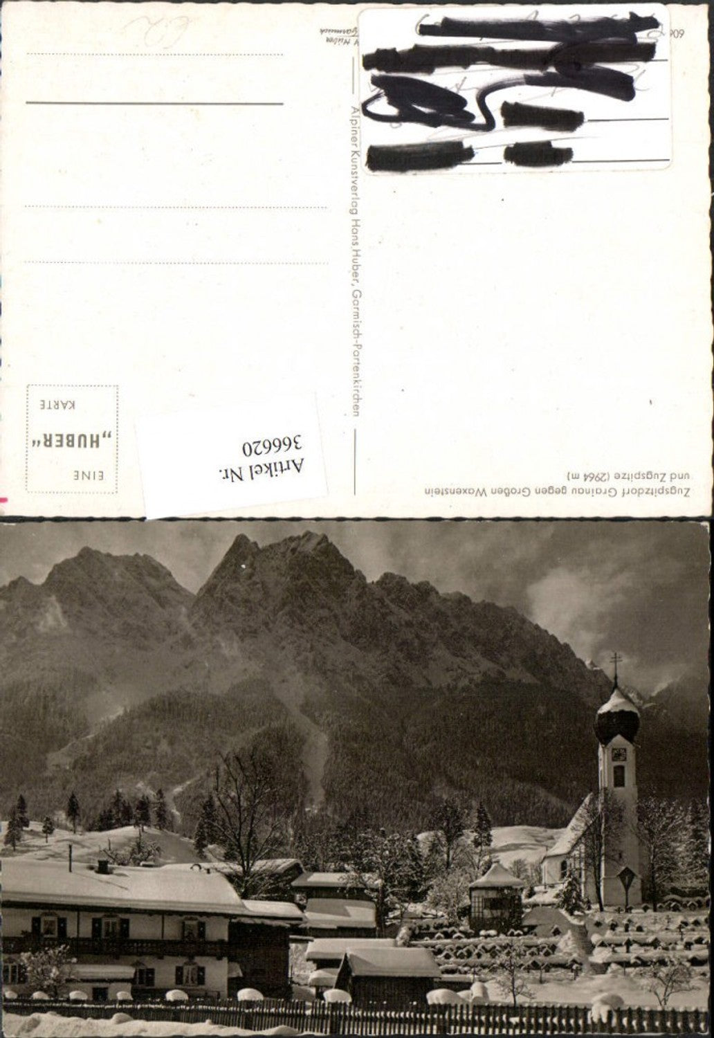 366620,Grainau Kirche geg. Großen Waxenstein u. Zugspitze Bergkulisse Winterbild