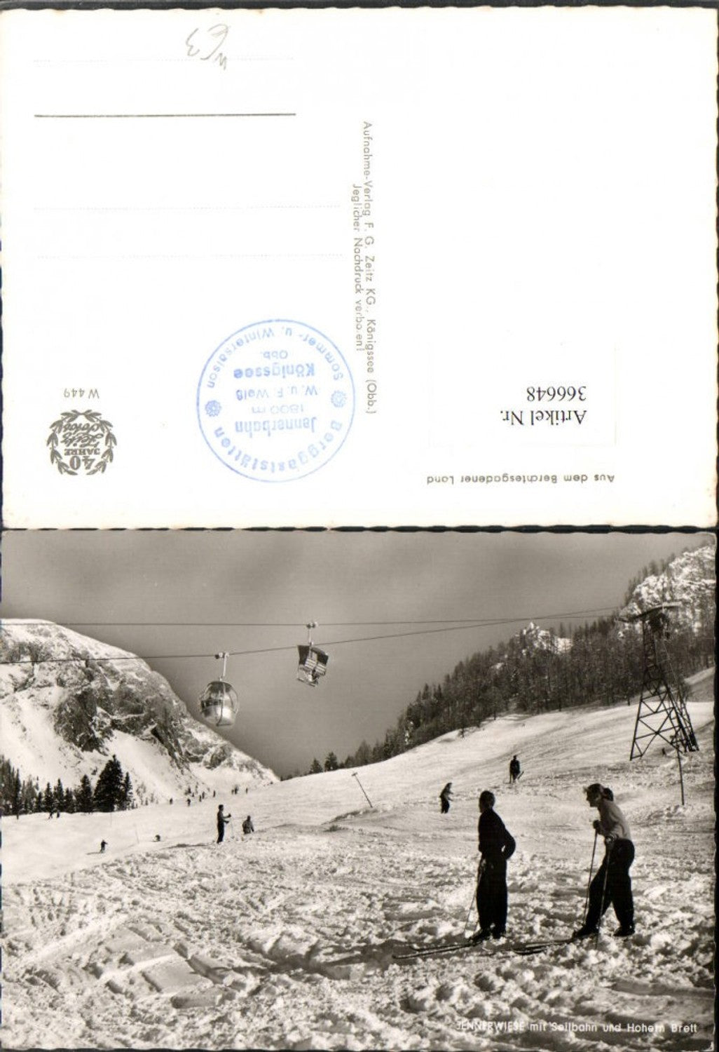 366648,Jennerwiese b. Schönau m. Seilbahn u. Hohem Brett Skifahrer Winterbild
