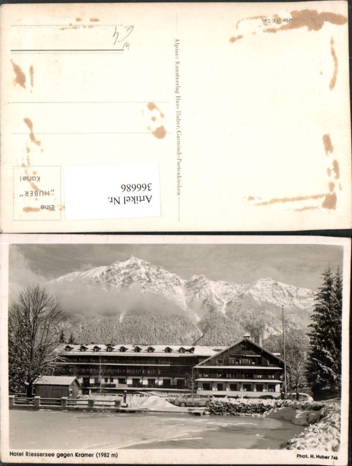 366686,Hotel Rießersee b. Garmisch geg. Kramer Bergkulisse Winterbild