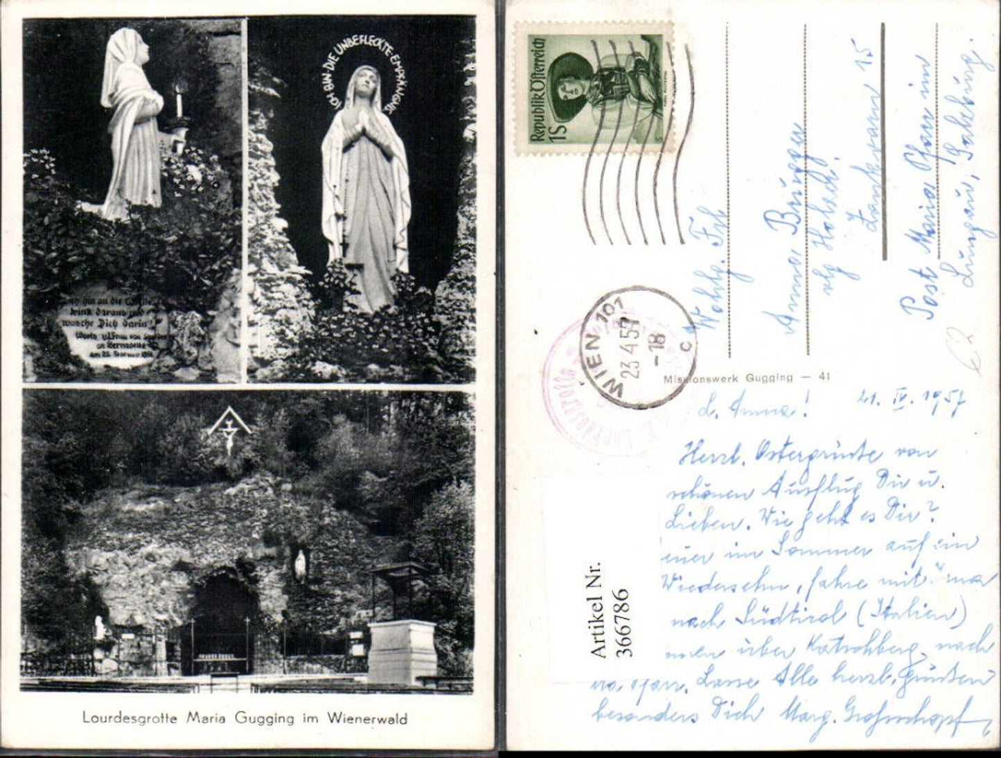366786,Klosterneuburg Maria Gugging Lourdesgrotte im Wienerwald Mehrbildkarte