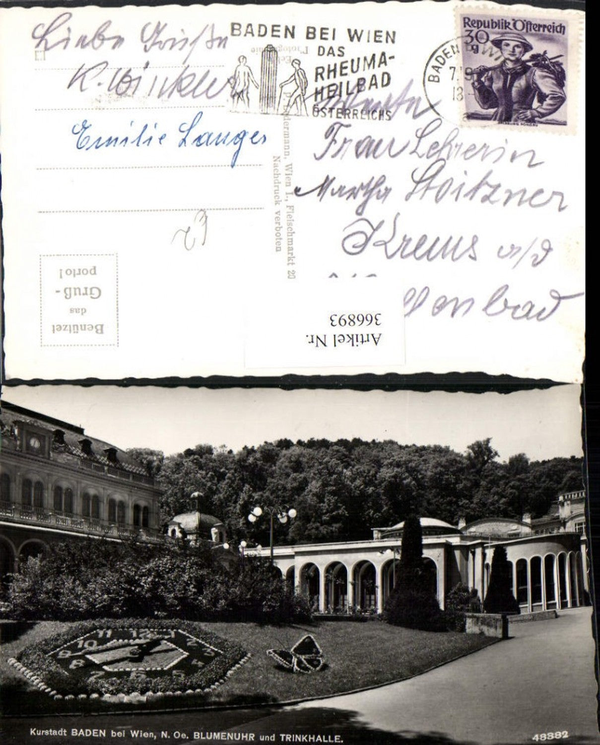 366893,Baden b. Wien Blumenuhr u. Trinkhalle