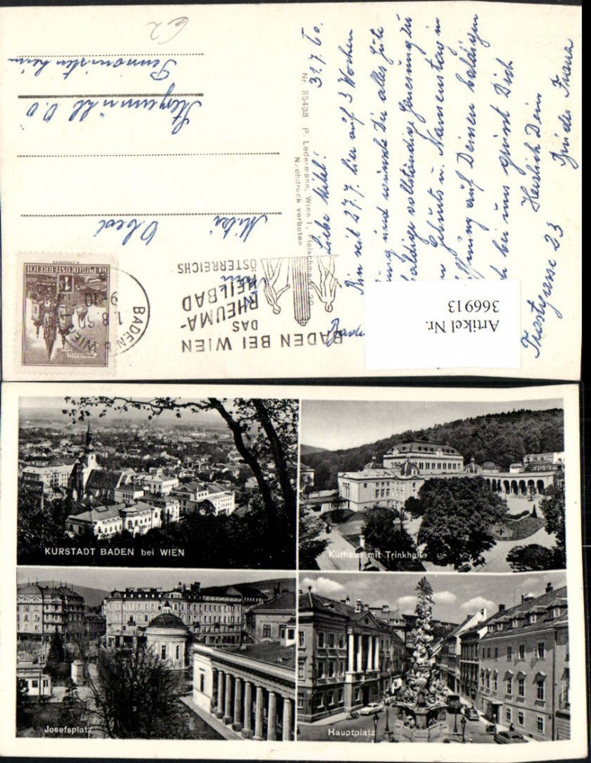 366913,Baden b. Wien Totale Kurhaus Trinkhalle Hauptplatz Mehrbildkarte