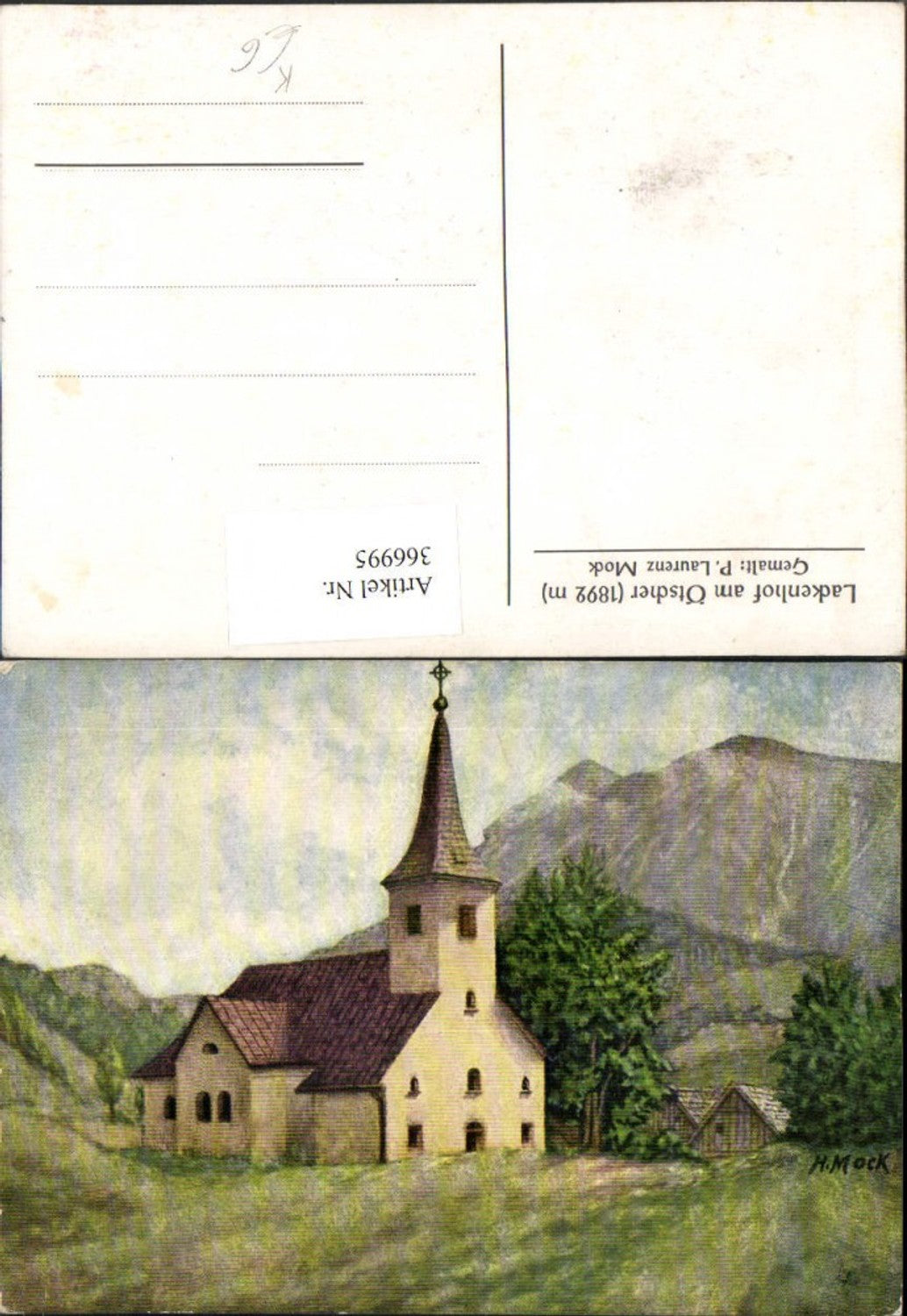366995,Künstler AK P. Laurenz Mock Lackenhof am Ötscher Kirche Bergkulisse