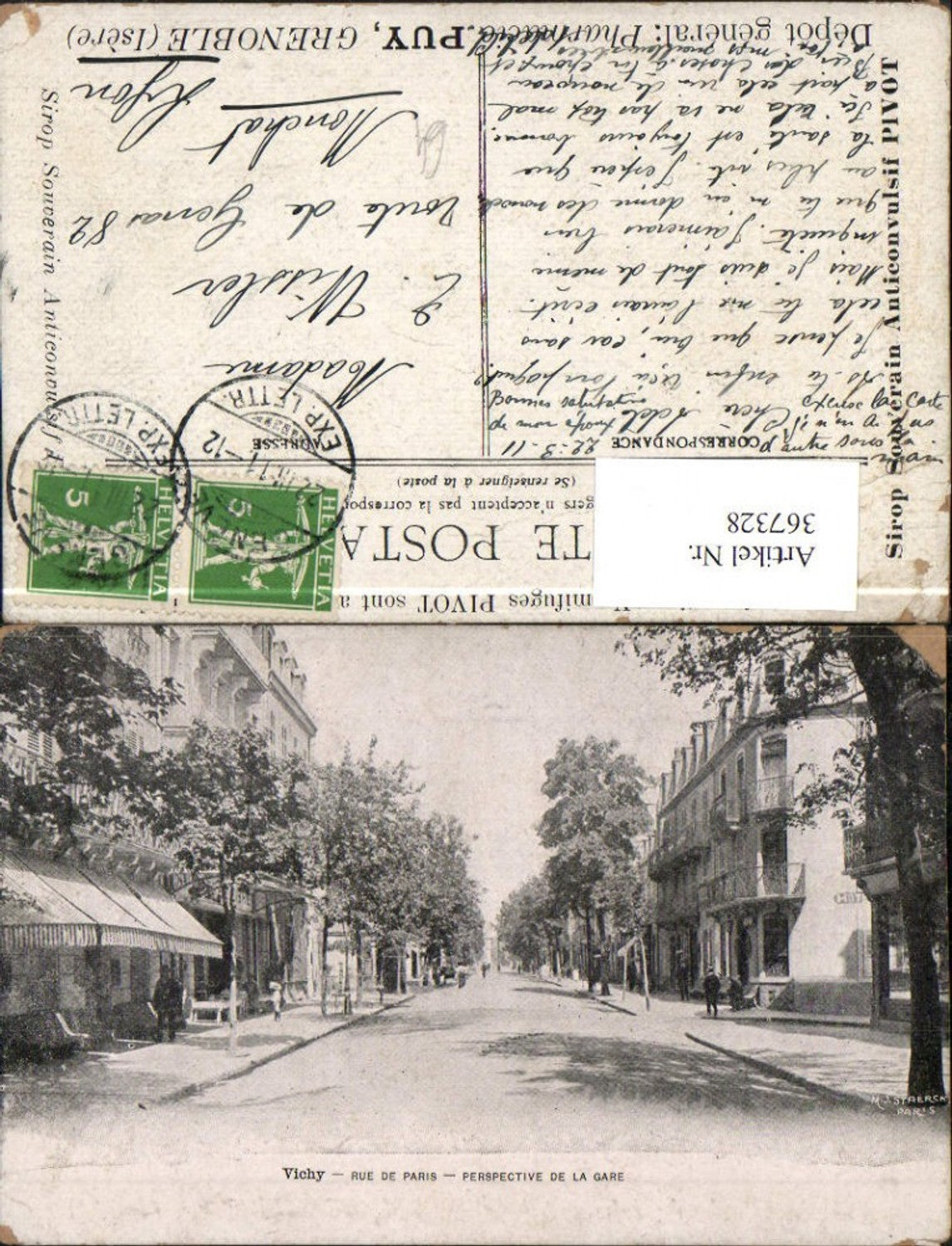 367328,Auvergne Allier Vichy Rue de Paris Perspective de la Gare Straßenansicht