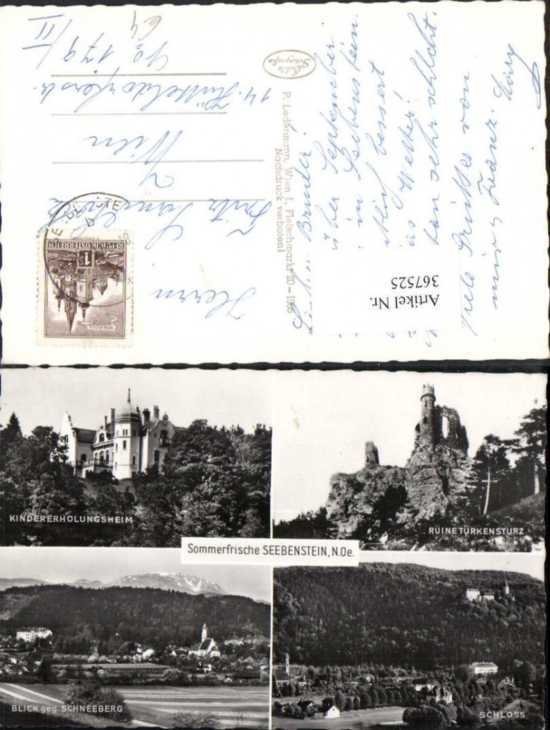 367525,Seebenstein Totale Schloss Kindererholungsheim Ruine Türkensturz Mehrbildkarte