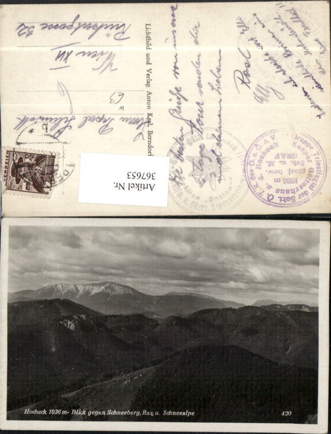 367653,Hocheck b. Furth an d. Triesting geg. Schneeberg u. Rax Bergkulisse