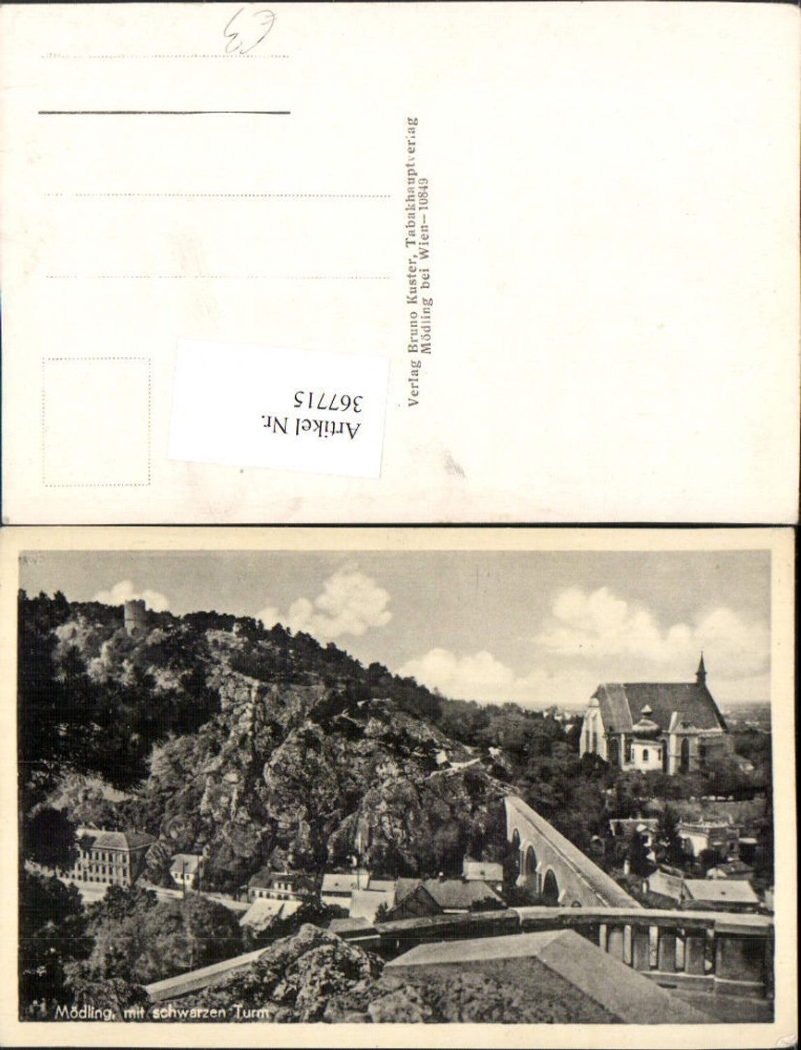 367715,Mödling Teilansicht Kirche Aquädukt m. Schwarzen Turm