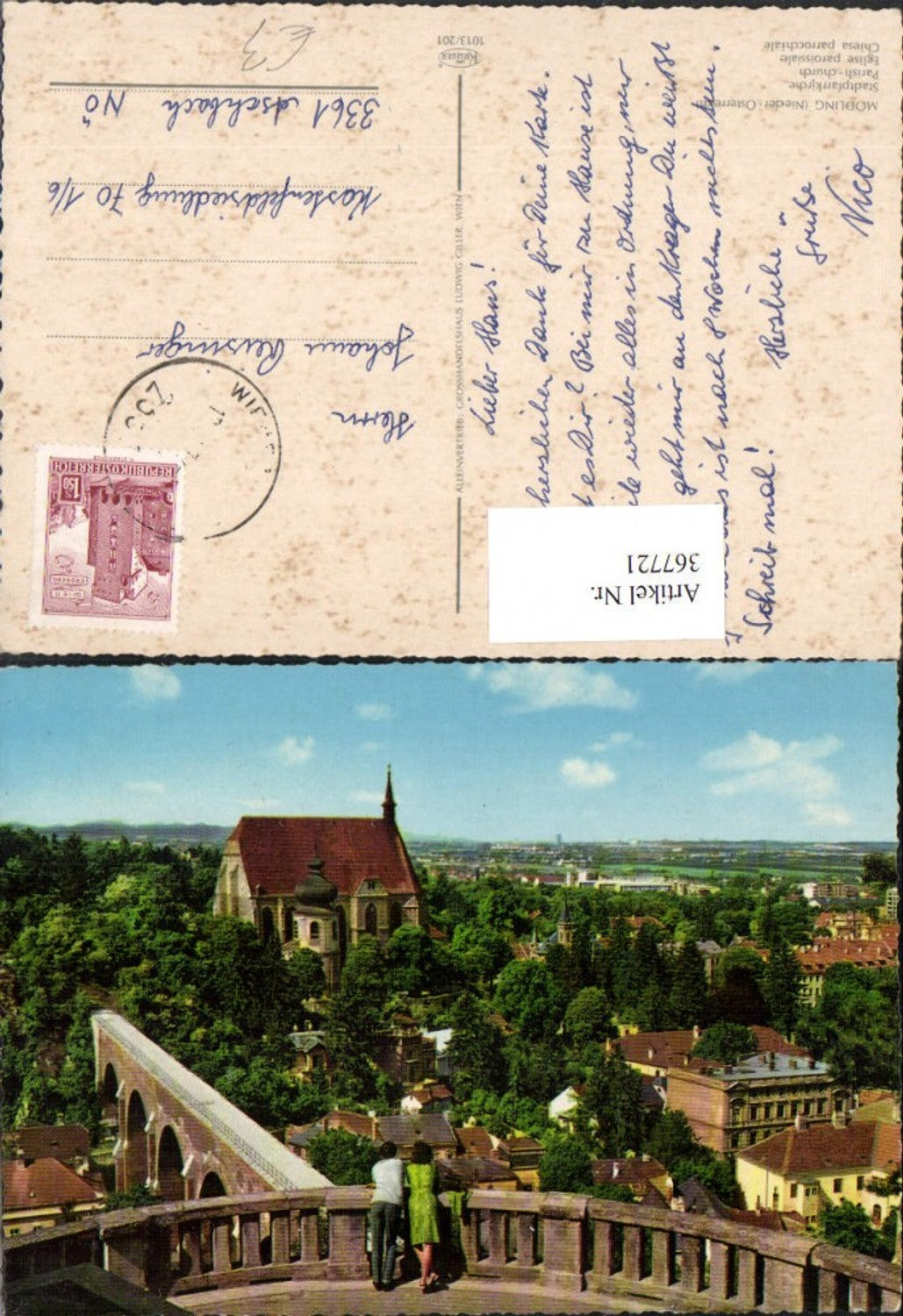 367721,Mödling Teilansicht m. Stadtpfarrkirche Kirche Aquädukt